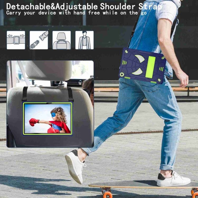 For Lenovo Tab M10 3rd Gen Spider Texture Silicone Hybrid PC Tablet Case with Shoulder Strap(Navy Blue + Yellow Green) - Lenovo by buy2fix | Online Shopping UK | buy2fix