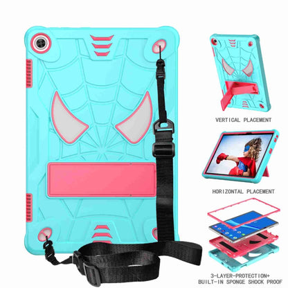 For Lenovo Tab M10 3rd Gen Spider Texture Silicone Hybrid PC Tablet Case with Shoulder Strap(Mint Green + Rose Red) - Lenovo by buy2fix | Online Shopping UK | buy2fix