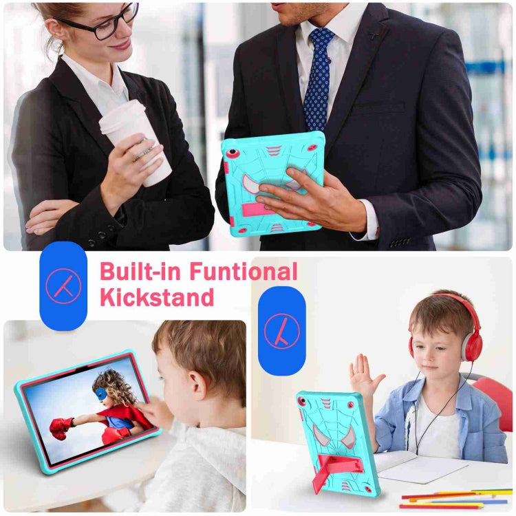 For Lenovo Tab M10 3rd Gen Spider Texture Silicone Hybrid PC Tablet Case with Shoulder Strap(Mint Green + Rose Red) - Lenovo by buy2fix | Online Shopping UK | buy2fix