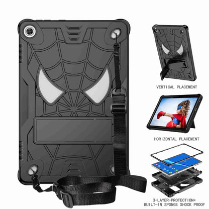 For Lenovo Tab M10 3rd Gen Spider Texture Silicone Hybrid PC Tablet Case with Shoulder Strap(Black) - Lenovo by buy2fix | Online Shopping UK | buy2fix