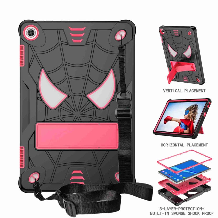 For Lenovo Tab M10 3rd Gen Spider Texture Silicone Hybrid PC Tablet Case with Shoulder Strap(Black + Rose Red) - Lenovo by buy2fix | Online Shopping UK | buy2fix