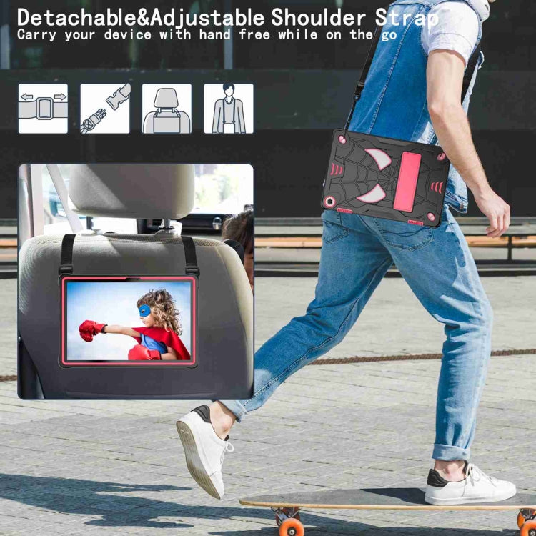 For Lenovo Tab M10 3rd Gen Spider Texture Silicone Hybrid PC Tablet Case with Shoulder Strap(Black + Rose Red) - Lenovo by buy2fix | Online Shopping UK | buy2fix