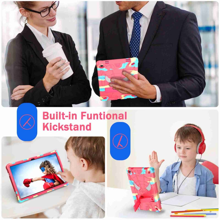 For Lenovo Tab M10 Plus 10.6 3rd Gen 2022 Spider Texture Silicone Hybrid PC Tablet Case with Shoulder Strap(Camouflage + Rose Red) - Lenovo by buy2fix | Online Shopping UK | buy2fix