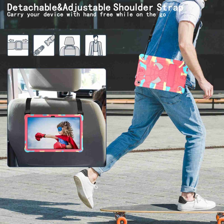 For Lenovo Tab M10 Plus 10.6 3rd Gen 2022 Spider Texture Silicone Hybrid PC Tablet Case with Shoulder Strap(Camouflage + Rose Red) - Lenovo by buy2fix | Online Shopping UK | buy2fix