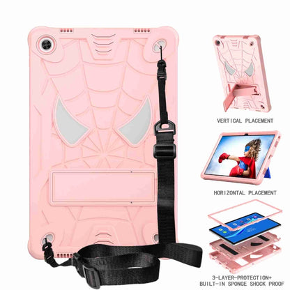 For Lenovo Tab M10 Plus 10.6 3rd Gen 2022 Spider Texture Silicone Hybrid PC Tablet Case with Shoulder Strap(Rose Gold) - Lenovo by buy2fix | Online Shopping UK | buy2fix