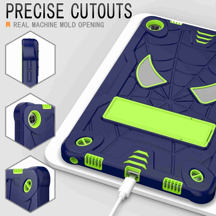 For Lenovo Tab M10 Plus 10.6 3rd Gen 2022 Spider Texture Silicone Hybrid PC Tablet Case with Shoulder Strap(Navy Blue + Yellow Green) - Lenovo by buy2fix | Online Shopping UK | buy2fix