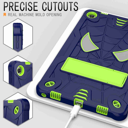 For Lenovo Tab M10 Plus 10.6 3rd Gen 2022 Spider Texture Silicone Hybrid PC Tablet Case with Shoulder Strap(Navy Blue + Yellow Green) - Lenovo by buy2fix | Online Shopping UK | buy2fix