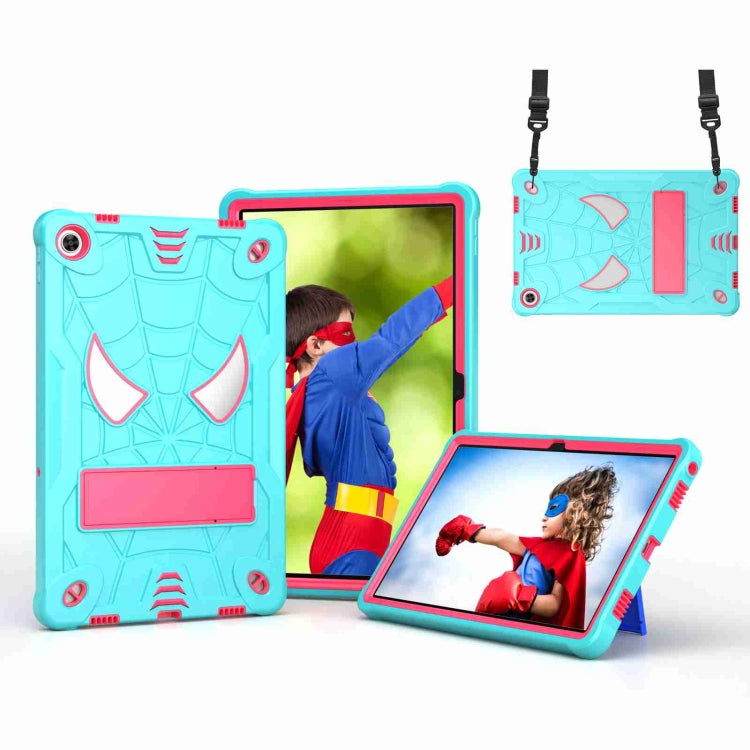 For Lenovo Tab M10 Plus 10.6 3rd Gen 2022 Spider Texture Silicone Hybrid PC Tablet Case with Shoulder Strap(Mint Green + Rose Red) - Lenovo by buy2fix | Online Shopping UK | buy2fix