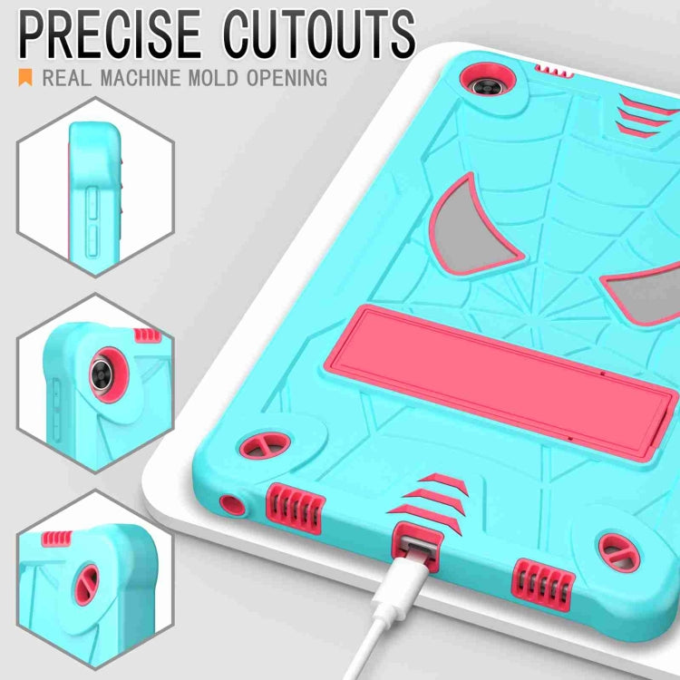 For Lenovo Tab M10 Plus 10.6 3rd Gen 2022 Spider Texture Silicone Hybrid PC Tablet Case with Shoulder Strap(Mint Green + Rose Red) - Lenovo by buy2fix | Online Shopping UK | buy2fix