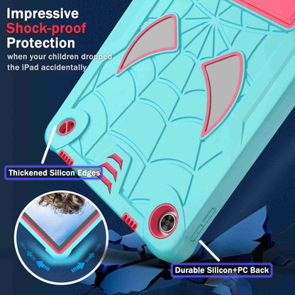 For Lenovo Tab M10 Plus 10.6 3rd Gen 2022 Spider Texture Silicone Hybrid PC Tablet Case with Shoulder Strap(Mint Green + Rose Red) - Lenovo by buy2fix | Online Shopping UK | buy2fix