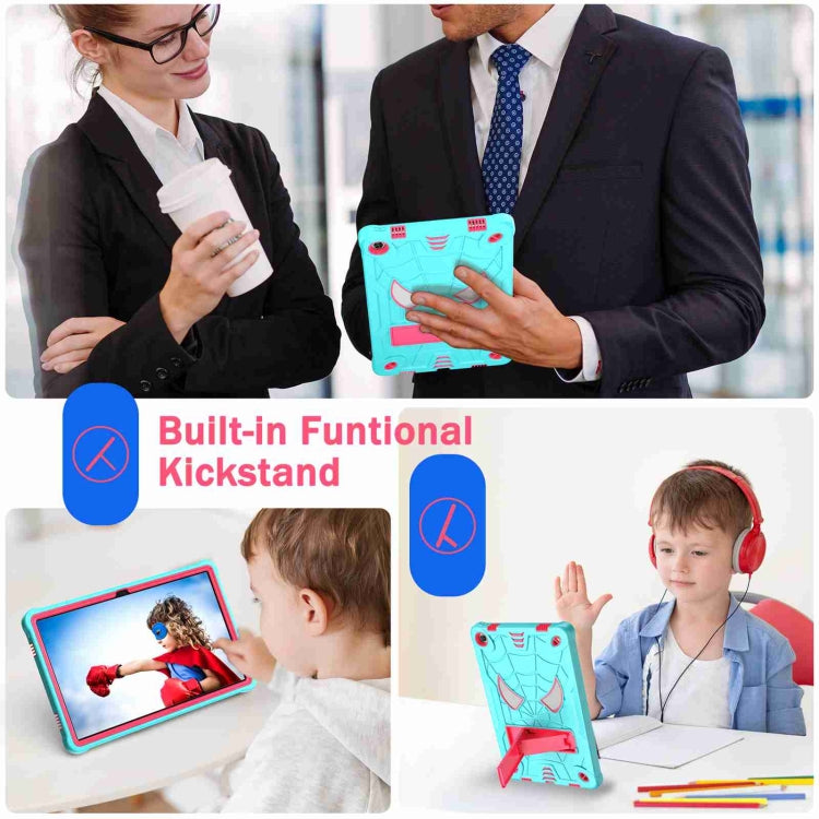 For Lenovo Tab M10 Plus 10.6 3rd Gen 2022 Spider Texture Silicone Hybrid PC Tablet Case with Shoulder Strap(Mint Green + Rose Red) - Lenovo by buy2fix | Online Shopping UK | buy2fix