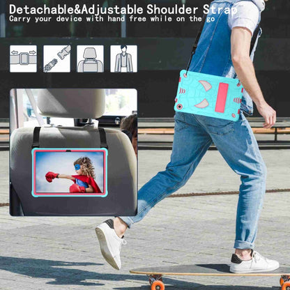 For Lenovo Tab M10 Plus 10.6 3rd Gen 2022 Spider Texture Silicone Hybrid PC Tablet Case with Shoulder Strap(Mint Green + Rose Red) - Lenovo by buy2fix | Online Shopping UK | buy2fix