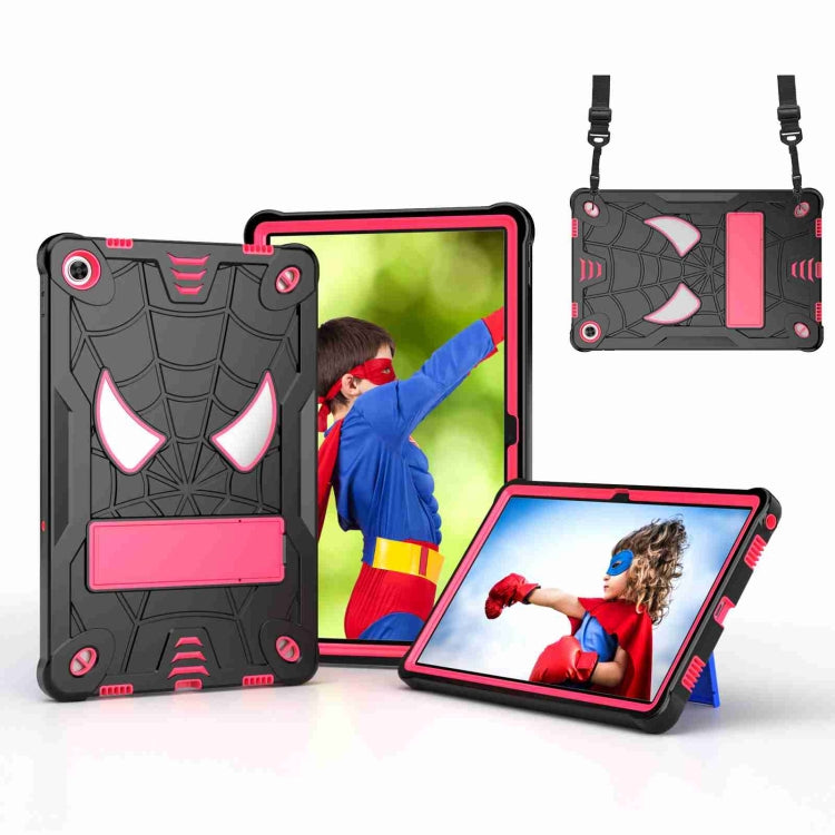 For Lenovo Tab M10 Plus 10.6 3rd Gen 2022 Spider Texture Silicone Hybrid PC Tablet Case with Shoulder Strap(Black + Rose Red) - Lenovo by buy2fix | Online Shopping UK | buy2fix