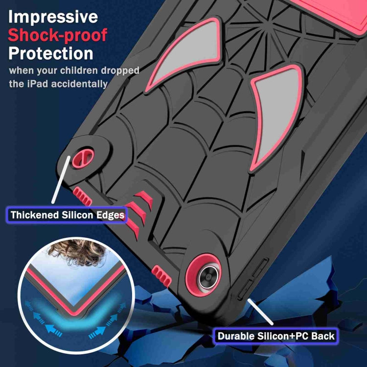 For Lenovo Tab M10 Plus 10.6 3rd Gen 2022 Spider Texture Silicone Hybrid PC Tablet Case with Shoulder Strap(Black + Rose Red) - Lenovo by buy2fix | Online Shopping UK | buy2fix