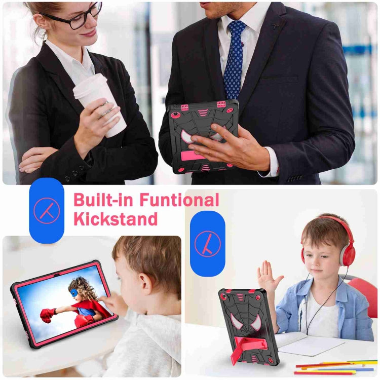 For Lenovo Tab M10 Plus 10.6 3rd Gen 2022 Spider Texture Silicone Hybrid PC Tablet Case with Shoulder Strap(Black + Rose Red) - Lenovo by buy2fix | Online Shopping UK | buy2fix