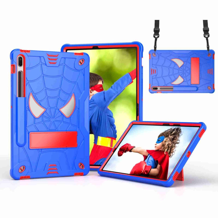 For Samsung Galaxy Tab S7 FE / S7+ / S8+ Spider Texture Silicone Hybrid PC Tablet Case with Shoulder Strap(Blue + Red) by buy2fix