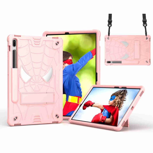 For Samsung Galaxy Tab S7 FE / S7+ / S8+ Spider Texture Silicone Hybrid PC Tablet Case with Shoulder Strap(Rose Gold) by buy2fix
