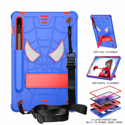 For Samsung Galaxy Tab S7 / S8 Spider Texture Silicone Hybrid PC Tablet Case with Shoulder Strap(Blue + Red) by buy2fix