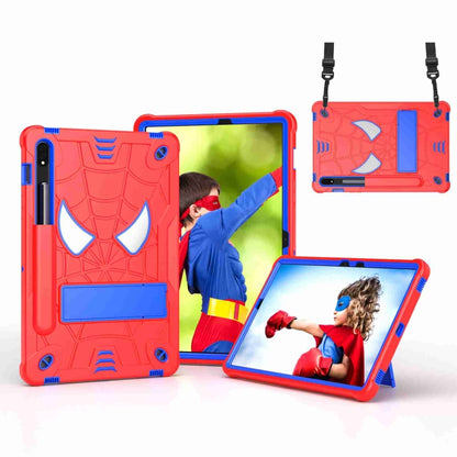 For Samsung Galaxy Tab S7 / S8 Spider Texture Silicone Hybrid PC Tablet Case with Shoulder Strap(Red + Blue) by buy2fix