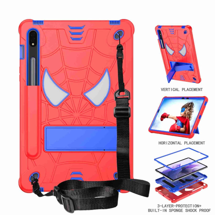 For Samsung Galaxy Tab S7 / S8 Spider Texture Silicone Hybrid PC Tablet Case with Shoulder Strap(Red + Blue) by buy2fix