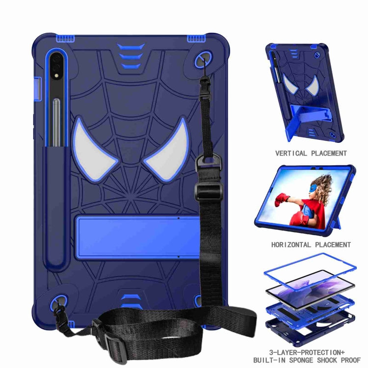For Samsung Galaxy Tab S7 / S8 Spider Texture Silicone Hybrid PC Tablet Case with Shoulder Strap(Navy Blue + Blue) by buy2fix