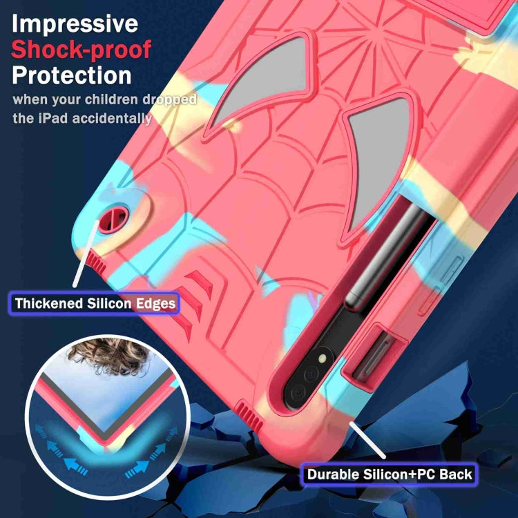For Samsung Galaxy Tab S7 / S8 Spider Texture Silicone Hybrid PC Tablet Case with Shoulder Strap(Camouflage + Rose Red) by buy2fix