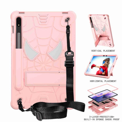 For Samsung Galaxy Tab S7 / S8 Spider Texture Silicone Hybrid PC Tablet Case with Shoulder Strap(Rose Gold) by buy2fix