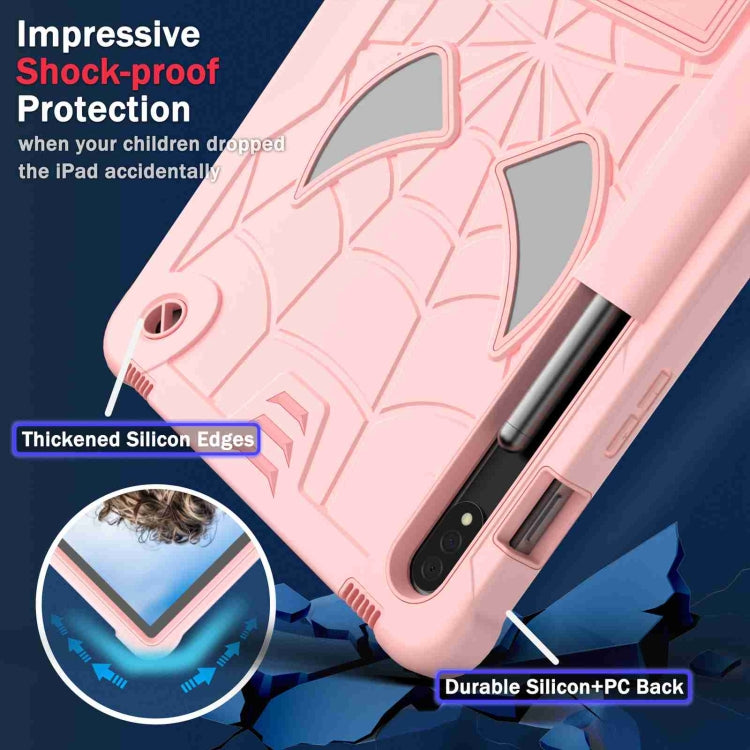 For Samsung Galaxy Tab S7 / S8 Spider Texture Silicone Hybrid PC Tablet Case with Shoulder Strap(Rose Gold) by buy2fix