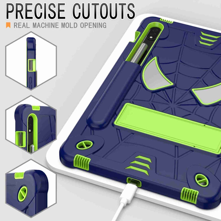 For Samsung Galaxy Tab S7 / S8 Spider Texture Silicone Hybrid PC Tablet Case with Shoulder Strap(Navy Blue + Yellow Green) by buy2fix