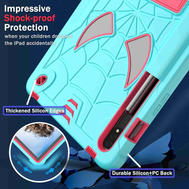 For Samsung Galaxy Tab S7 / S8 Spider Texture Silicone Hybrid PC Tablet Case with Shoulder Strap(Mint Green + Rose Red) by buy2fix