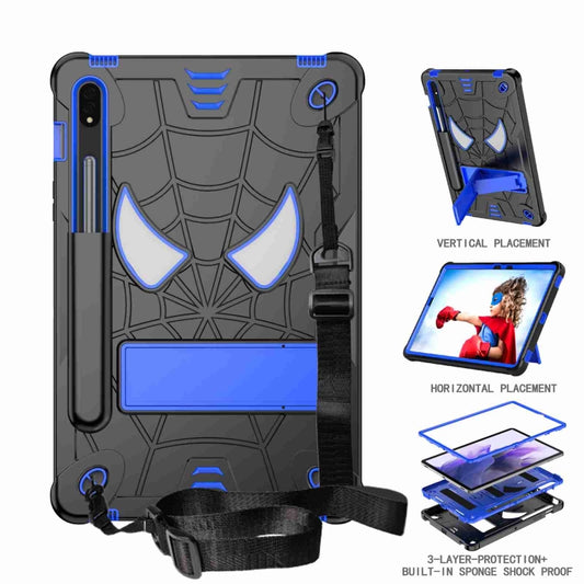 For Samsung Galaxy Tab S7 / S8 Spider Texture Silicone Hybrid PC Tablet Case with Shoulder Strap(Black + Blue) by buy2fix