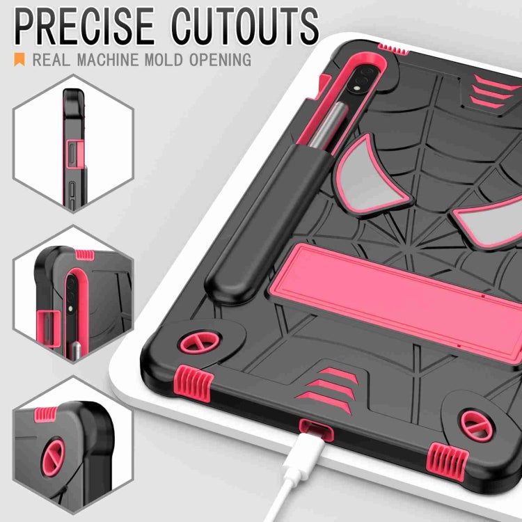 For Samsung Galaxy Tab S7 / S8 Spider Texture Silicone Hybrid PC Tablet Case with Shoulder Strap(Black + Rose Red) by buy2fix