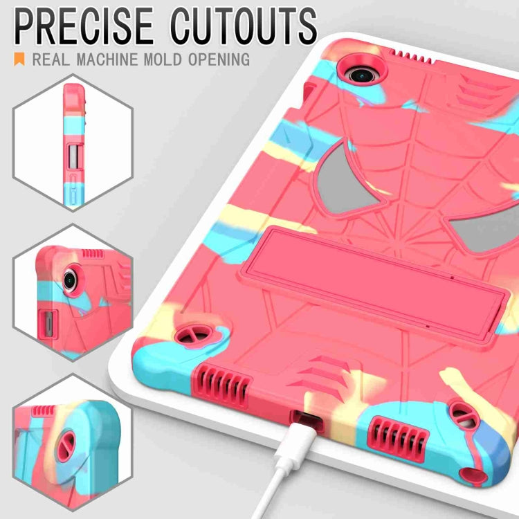 For Samsung Galaxy Tab A8 10.5 2021 Spider Texture Silicone Hybrid PC Tablet Case with Shoulder Strap(Camouflage + Rose Red) - Other Galaxy Tab PC by buy2fix | Online Shopping UK | buy2fix