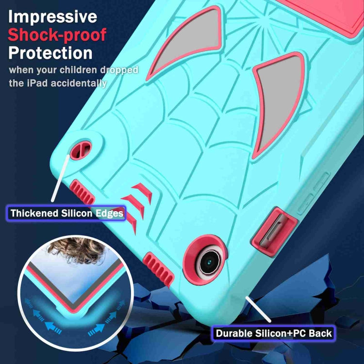 For Samsung Galaxy Tab A8 10.5 2021 Spider Texture Silicone Hybrid PC Tablet Case with Shoulder Strap(Mint Green + Rose Red) - Other Galaxy Tab PC by buy2fix | Online Shopping UK | buy2fix
