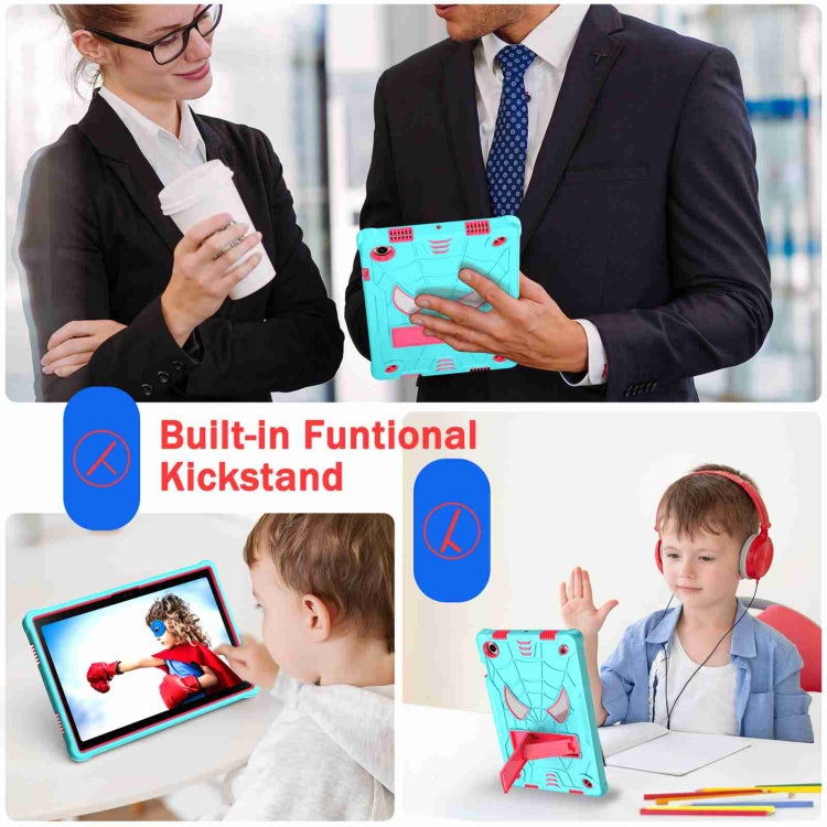 For Samsung Galaxy Tab A8 10.5 2021 Spider Texture Silicone Hybrid PC Tablet Case with Shoulder Strap(Mint Green + Rose Red) - Other Galaxy Tab PC by buy2fix | Online Shopping UK | buy2fix