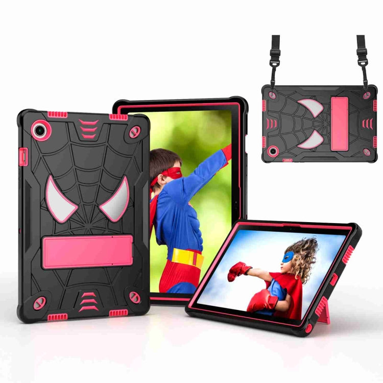For Samsung Galaxy Tab A8 10.5 2021 Spider Texture Silicone Hybrid PC Tablet Case with Shoulder Strap(Black + Rose Red) - Other Galaxy Tab PC by buy2fix | Online Shopping UK | buy2fix