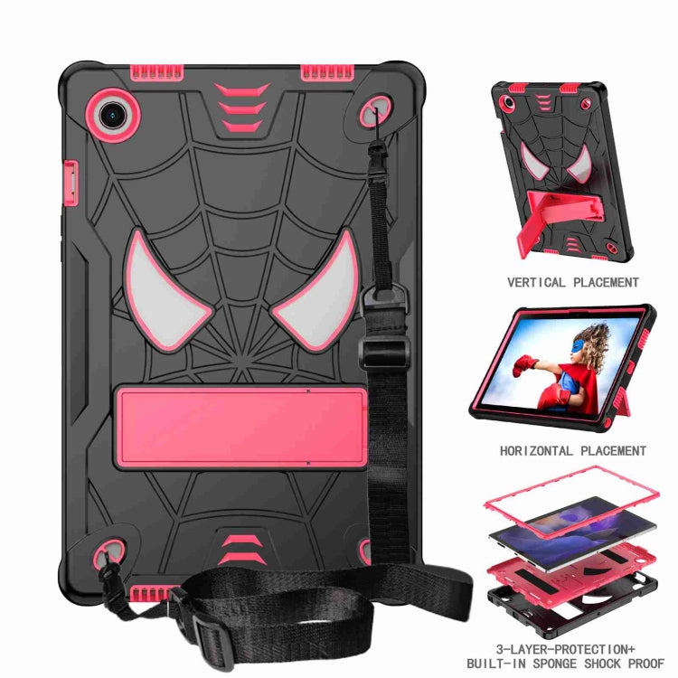 For Samsung Galaxy Tab A8 10.5 2021 Spider Texture Silicone Hybrid PC Tablet Case with Shoulder Strap(Black + Rose Red) - Other Galaxy Tab PC by buy2fix | Online Shopping UK | buy2fix