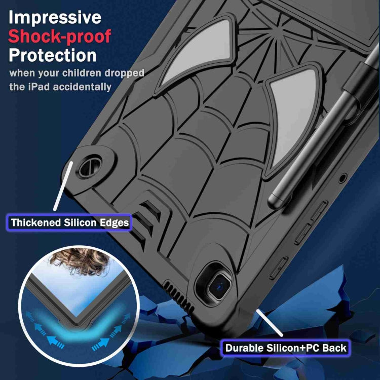 For Samsung Galaxy Tab S6 Lite P610 Spider Texture Silicone Hybrid PC Tablet Case with Shoulder Strap(Black) - Tab S6 Lite P610 / P615 by buy2fix | Online Shopping UK | buy2fix