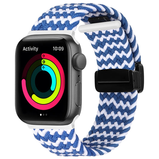 Magnetic Fold Clasp Woven Watch Band For Apple Watch 8 45mm(Blue White) - Watch Bands by buy2fix | Online Shopping UK | buy2fix