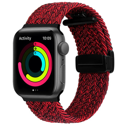 Magnetic Fold Clasp Woven Watch Band For Apple Watch 42mm(Black Sand Red) by buy2fix