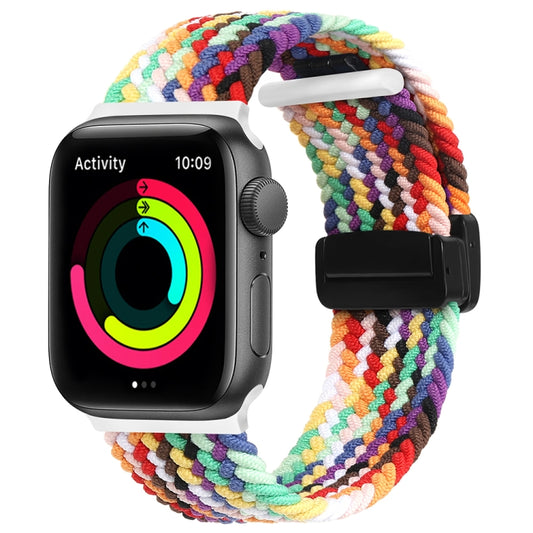 Magnetic Fold Clasp Woven Watch Band For Apple Watch SE 2023 44mm(Rainbow Color) by buy2fix