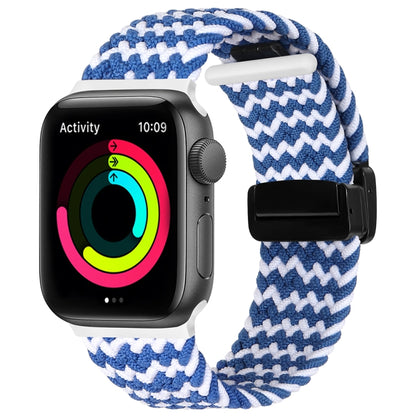 Magnetic Fold Clasp Woven Watch Band For Apple Watch Ultra 2 49mm(Blue White) by buy2fix