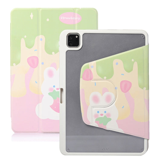 For iPad Air 11 2024 / iPad Pro 11 3-Fold 360 Rotation Painted Leather Smart Tablet Case(Strawberry Dog) by buy2fix