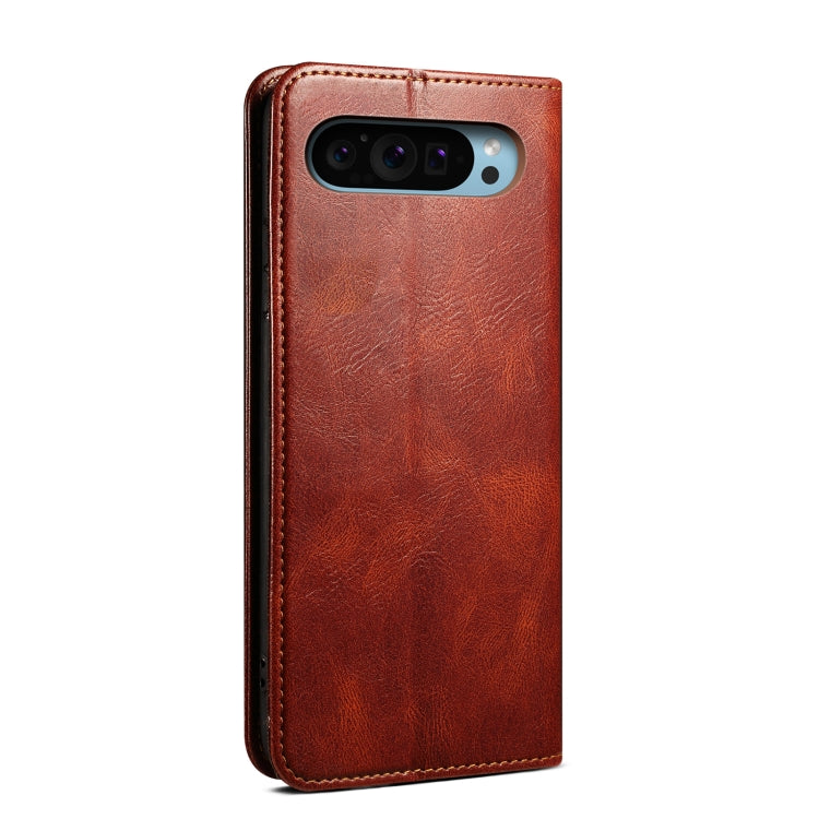 For Google Pixel 9 / 9 Pro Oil Wax Crazy Horse Texture Leather Phone Case(Brown) by buy2fix
