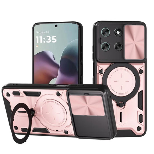 For Motorola Moto G56 5G CD Texture Sliding Camshield Magnetic Holder Phone Case(Pink)