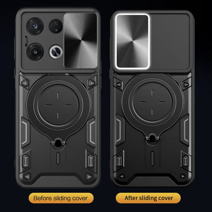 For OPPO Reno8 Pro 5G CD Texture Sliding Camshield Magnetic Holder Phone Case(Black) - OPPO Cases by buy2fix | Online Shopping UK | buy2fix