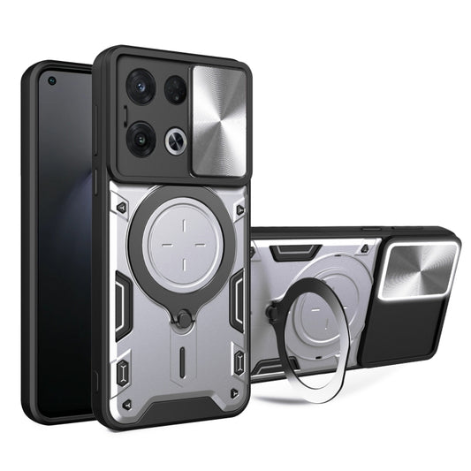 For OPPO Reno8 Pro 5G CD Texture Sliding Camshield Magnetic Holder Phone Case(Silver) by buy2fix