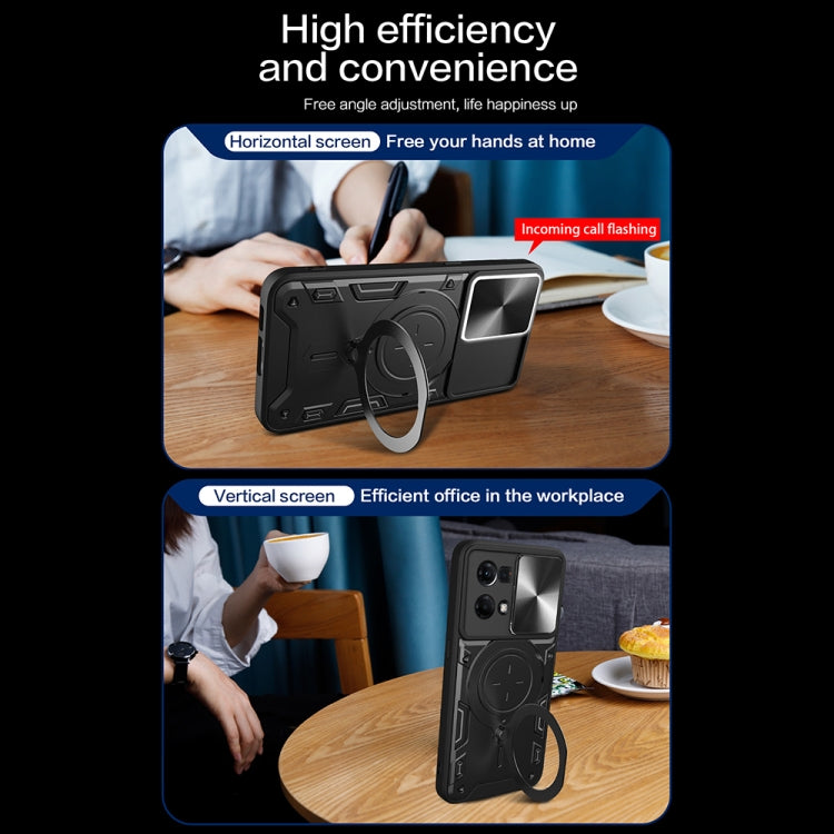 For OPPO Reno7 4G / F21 Pro 4G CD Texture Sliding Camshield Magnetic Holder Phone Case(Black) - OPPO Cases by buy2fix | Online Shopping UK | buy2fix