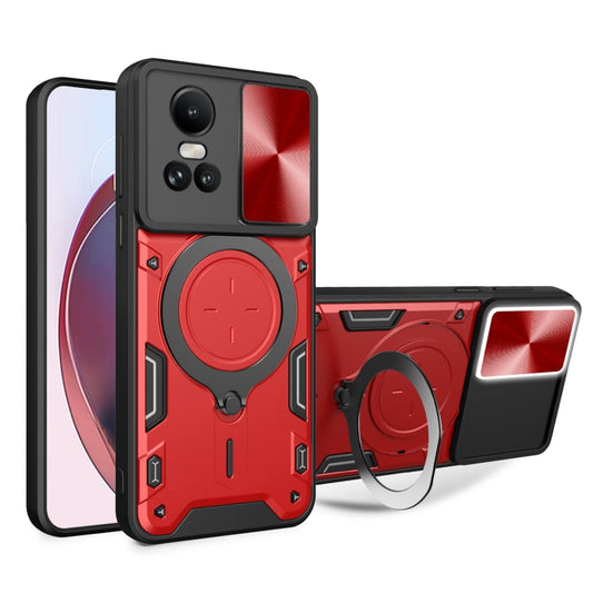 For OPPO Reno10 5G Global CD Texture Sliding Camshield Magnetic Holder Phone Case(Red) - OPPO Cases by buy2fix | Online Shopping UK | buy2fix