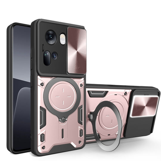 For OPPO Reno11 5G Global CD Texture Sliding Camshield Magnetic Holder Phone Case(Pink)